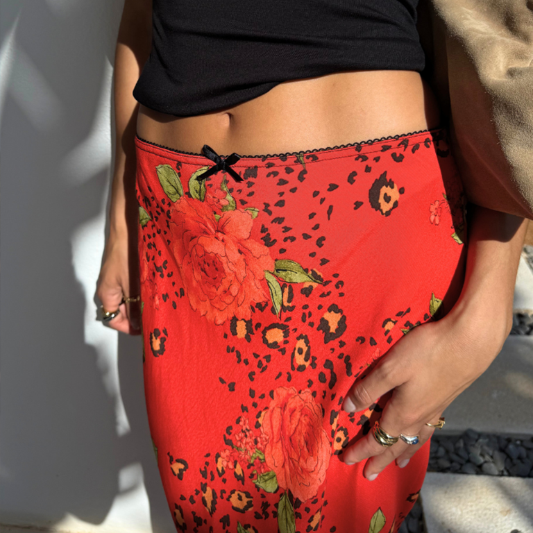 Floral Leopard Print Red Maxi Skirt - Viscose Summer Skirt