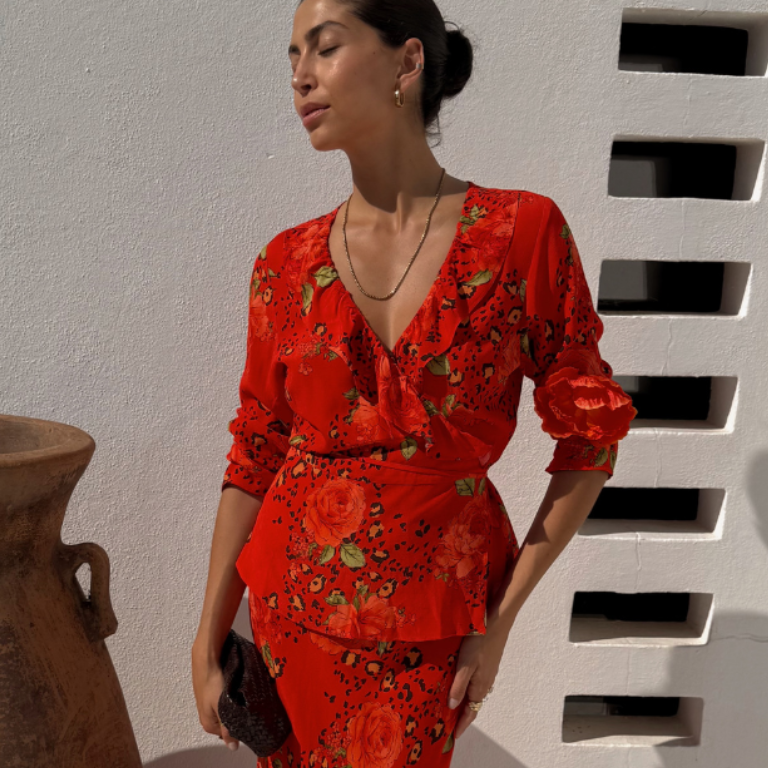 Rosie Red Floral Leopard Print Wrap Top - Breastfeeding Friendly
