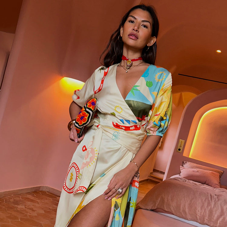 Sundazed Vienna Wrap Dress - Multi Satin Summer Dress