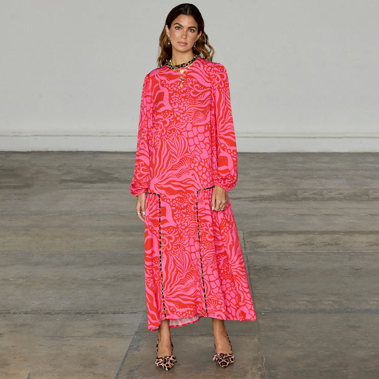 Valentine Floral Leopard Print Midi Dress - EcoVero Viscose