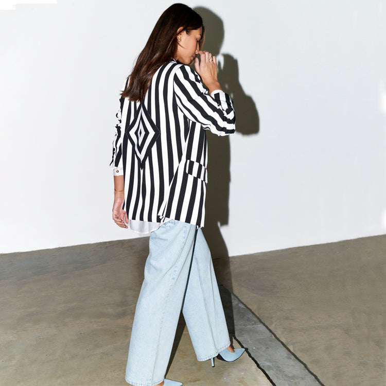 Black & White Striped Optic Blazer - Breastfeeding Friendly