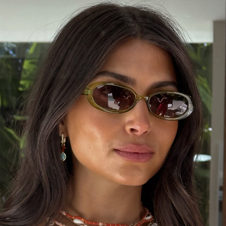 Never Fully Dressed Olive Oval Sunglasses with UV400 Protection