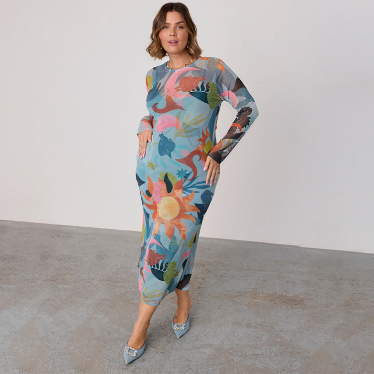 Balearic Mesh Dress with Slip - UK Made Multicolored Print