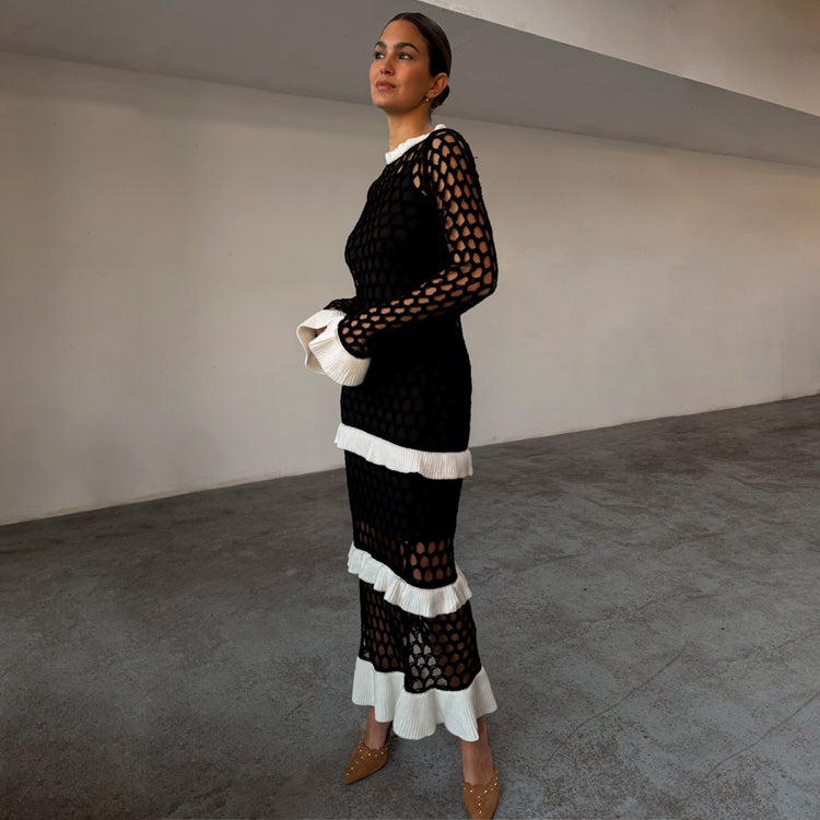 Crochet Chloe Midi Dress with Slip - Knitted Stretch Party Wear