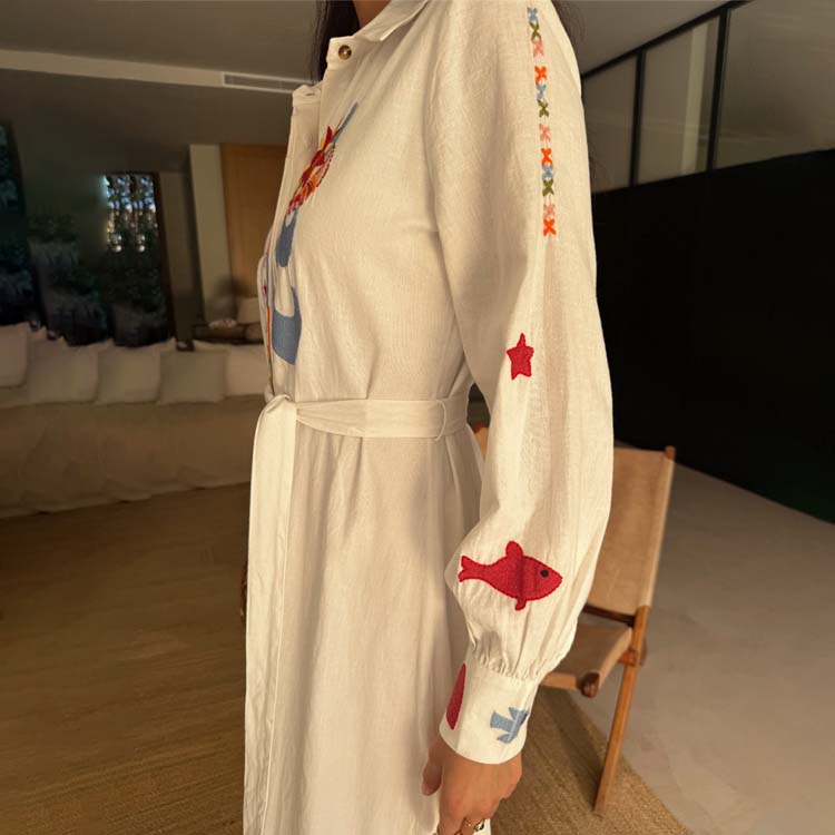 Cream Enchanted Shirt Dress - Cotton Linen Maternity & Nursing Friendly