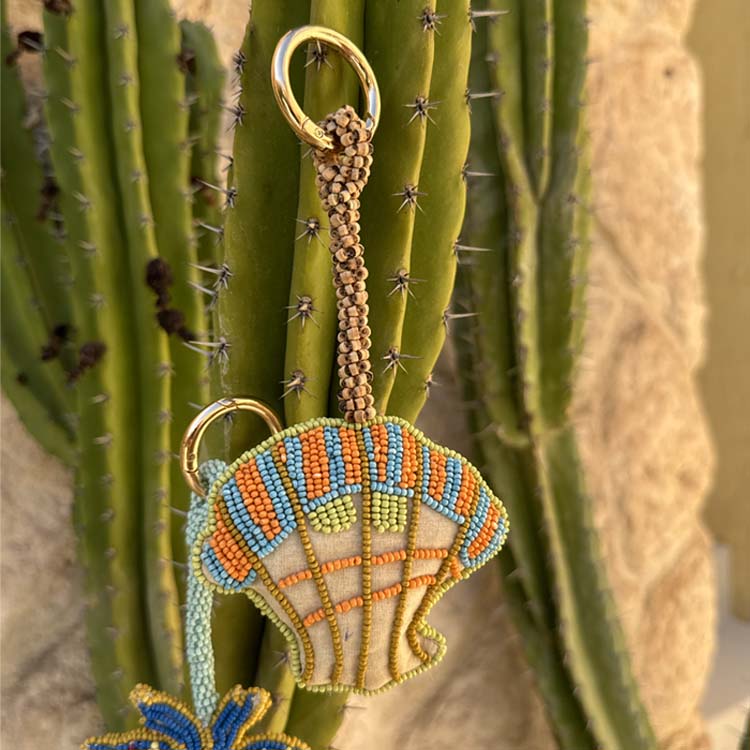 Handcrafted Shell Keychain with Colorful Glass Beads