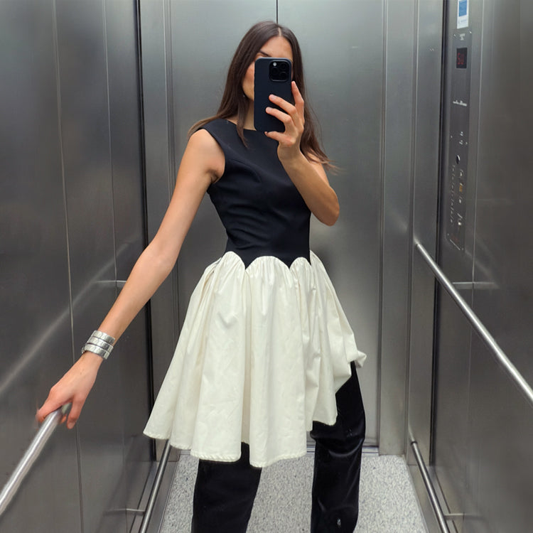 Black Mini Monika Corset Dress with Pleated Skirt - Petite