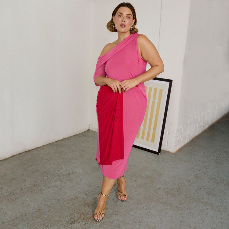 Pink and Red Ella Wrap Dress - Off Shoulder Sexy Summer Dress