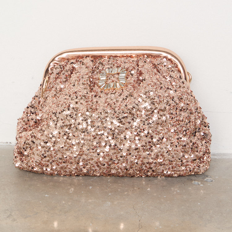 Gold Sequin Clutch Bag with Detachable Chain – NFD Branded Evening Purse