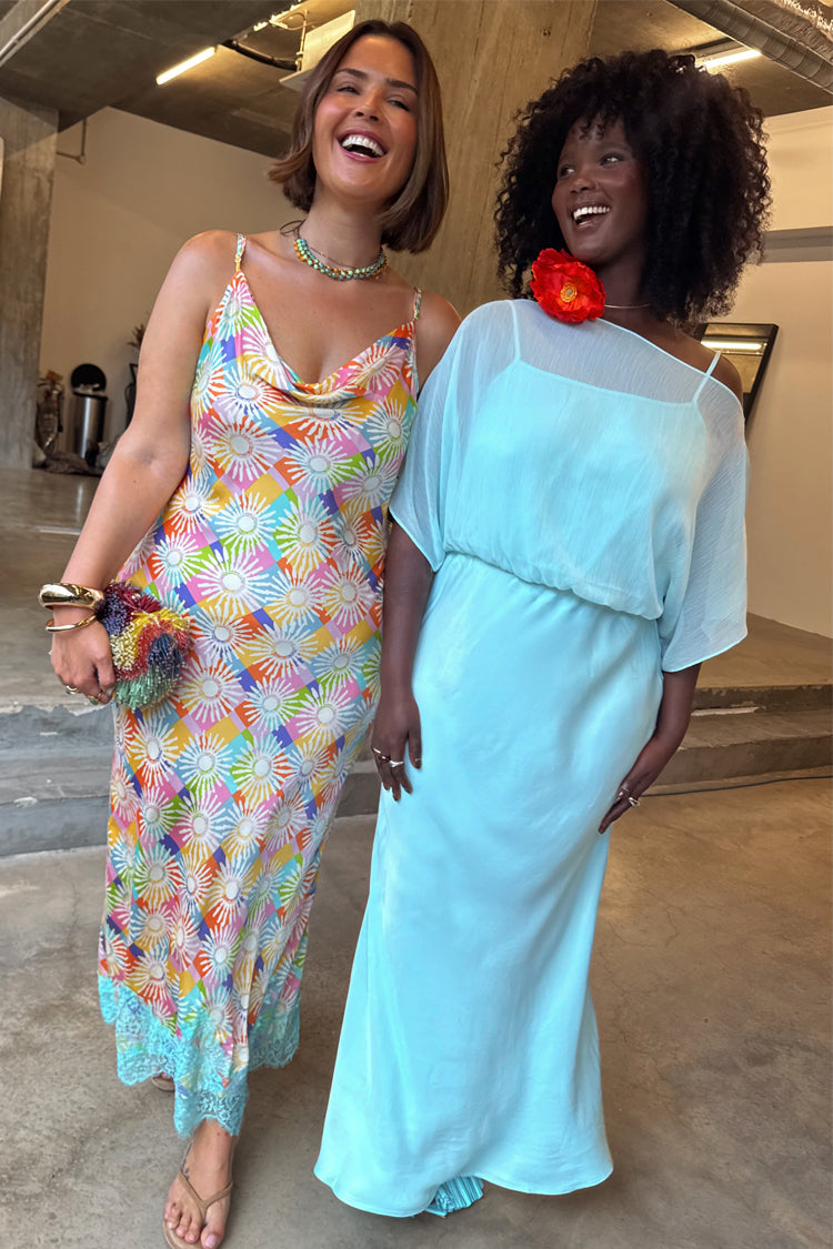 Check Sun Patti Dress with Hand-Painted Motifs & Adjustable Straps