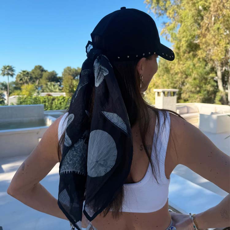 Black Shell Print Bandana - Versatile Lyocell Scarf for Women
