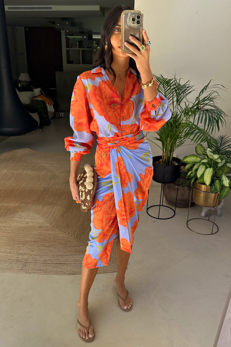 Blue Poppy Print Miley Blouse Shirt – Luxe Lyocell & Tortoise Buttons