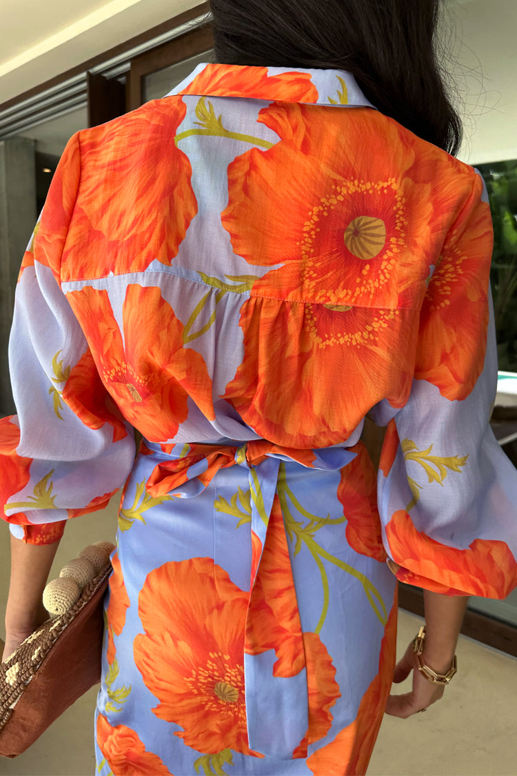 Blue Poppy Print Miley Blouse Shirt – Luxe Lyocell & Tortoise Buttons