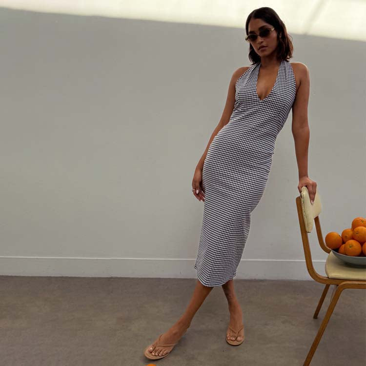 Retro Gingham Halterneck Summer Dress