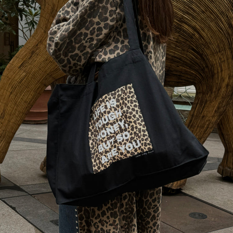 Black "Life Is Tough But So Are You" Tote Bag - Porto and Bello