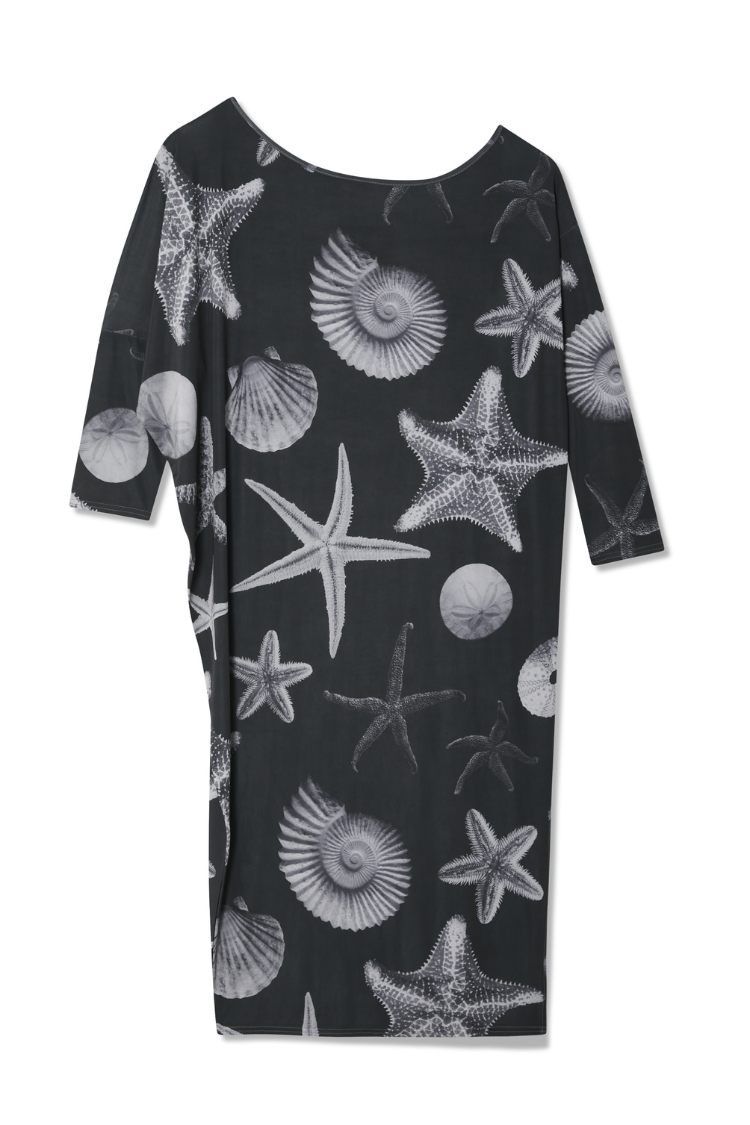 Black Shell Print Jem Dress - Relaxed Fit Beachwear