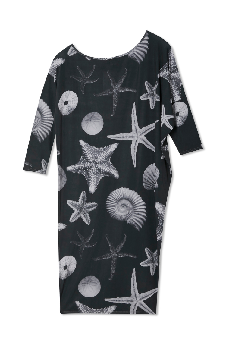 Black Shell Print Jem Dress - Relaxed Fit Beachwear