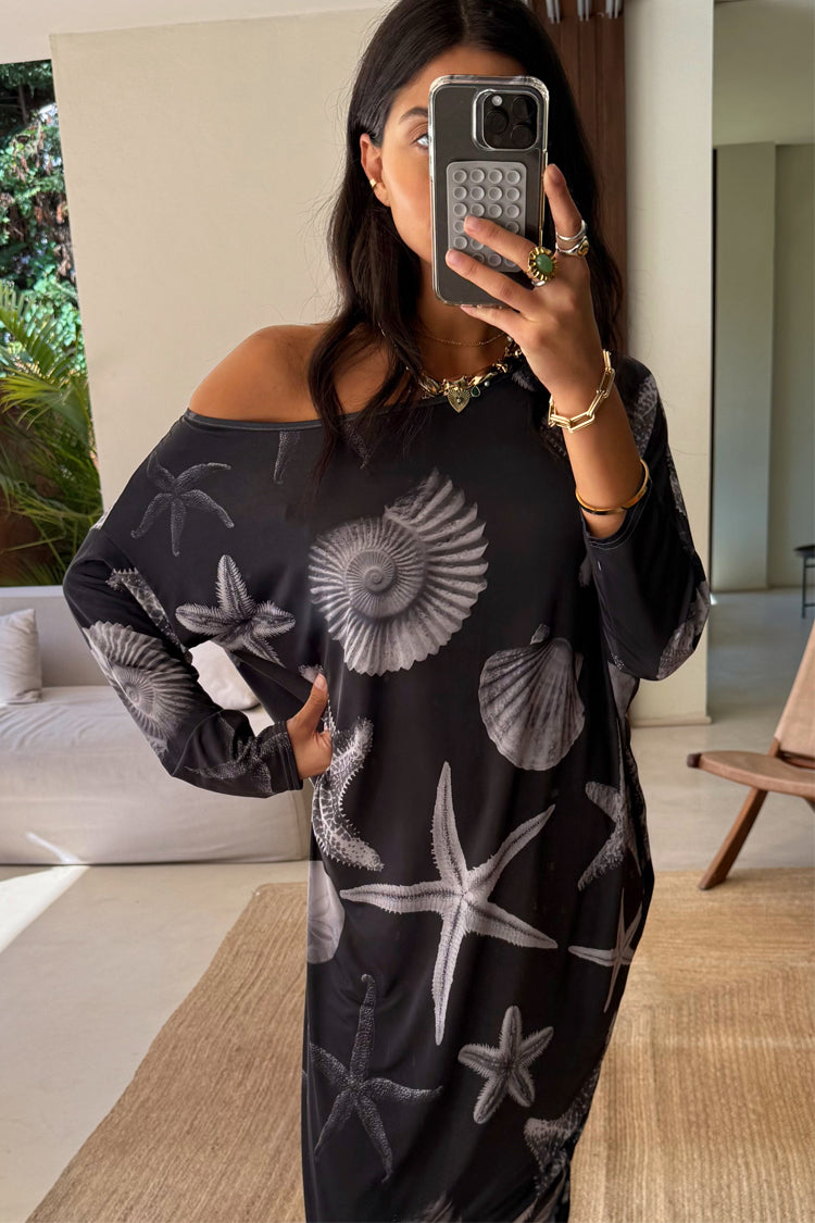 Black Shell Print Jem Dress - Relaxed Fit Beachwear
