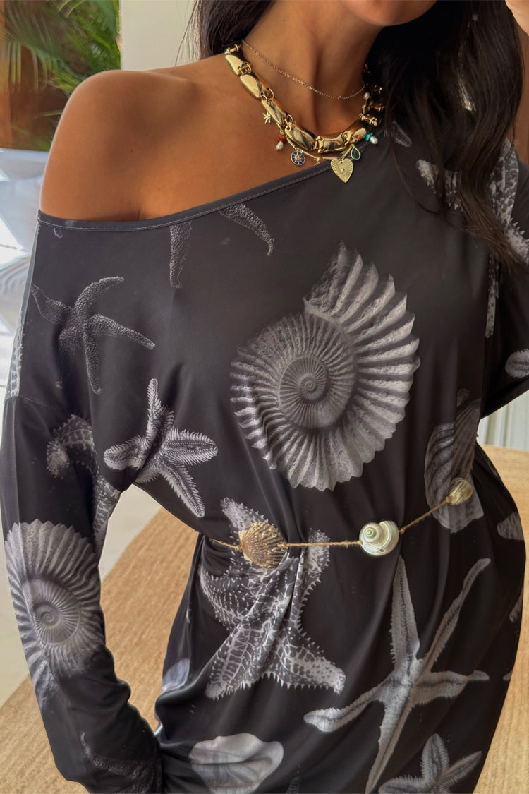 Black Shell Print Jem Dress - Relaxed Fit Beachwear